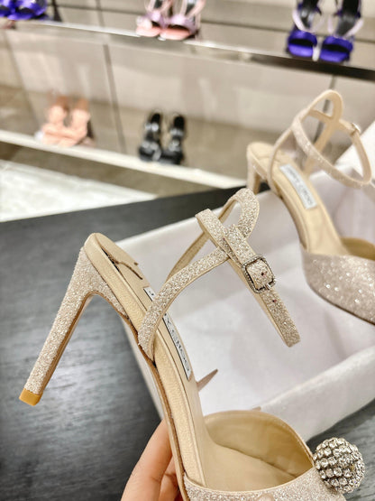 Jimmy Choo Sacora Crystal Sandal 65 Light Soft Gold Cowhide 597666