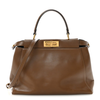 Vitello Morgan Fabric Jacquard Pequin Medium Peekaboo Iconic Satchel Foresta Tobacco Black
