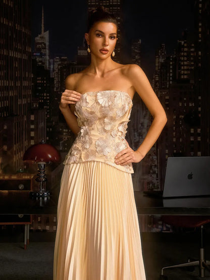 Anaya Flower Embroidered Pleated Skirt Set