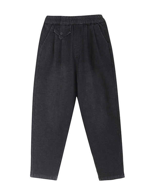 Casual Loose Velvet Elasticity Solid Color Harem Jean Pants Bottoms