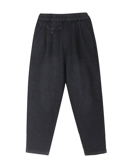 Casual Loose Velvet Elasticity Solid Color Harem Jean Pants Bottoms