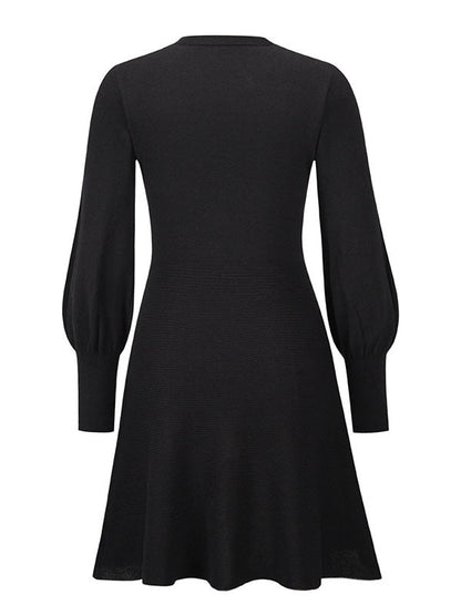Puff Sleeves Wrap Solid Color Round-Neck Mini Dresses