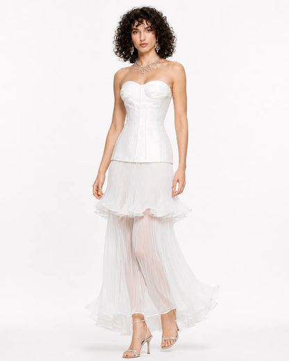 Piper Satin Pleated-Panel Strapless Maxi Dress