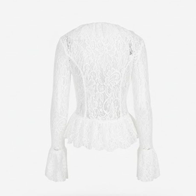 Elegant Square Neck Long Sleeve Lace Blouse