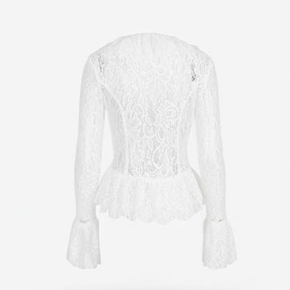 Elegant Square Neck Long Sleeve Lace Blouse