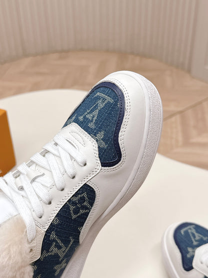 LV Stadium Sneaker White Cowhide Denim Wool 595429
