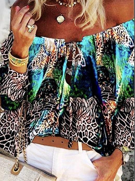 Retro Style Off Shoulder Print Women'S Top