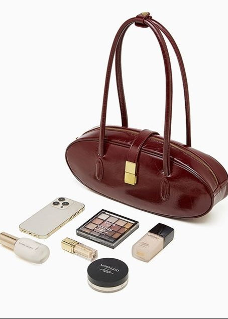 Oval Patent Leather Top Handle Structured Handbag