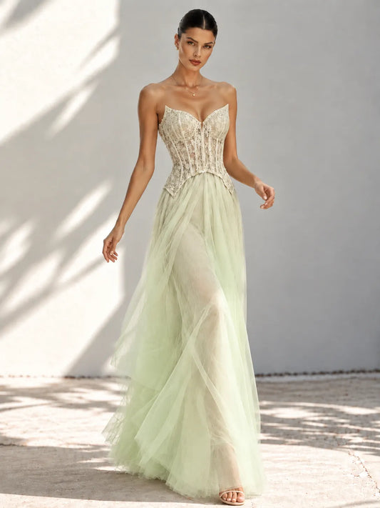 Tessa Chiffon V Neck Sleeveless A-Line Floor-length Gown Dress