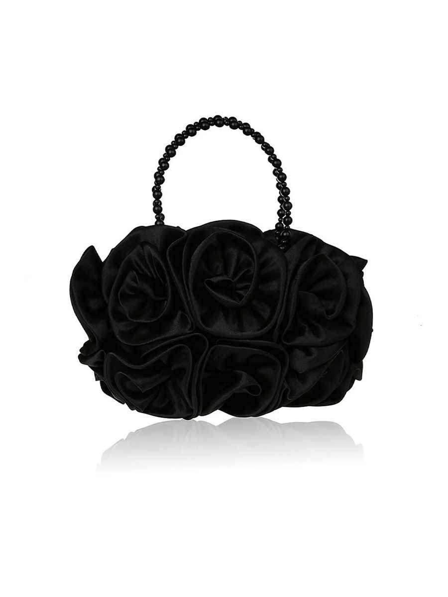 Felicia Satin Rosettes Pearl Handbag
