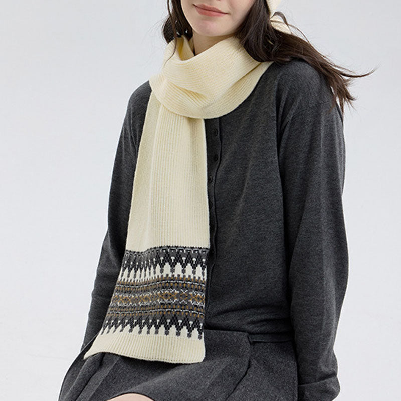 Vintage Soft Warm Fair Isle Knit Scarf