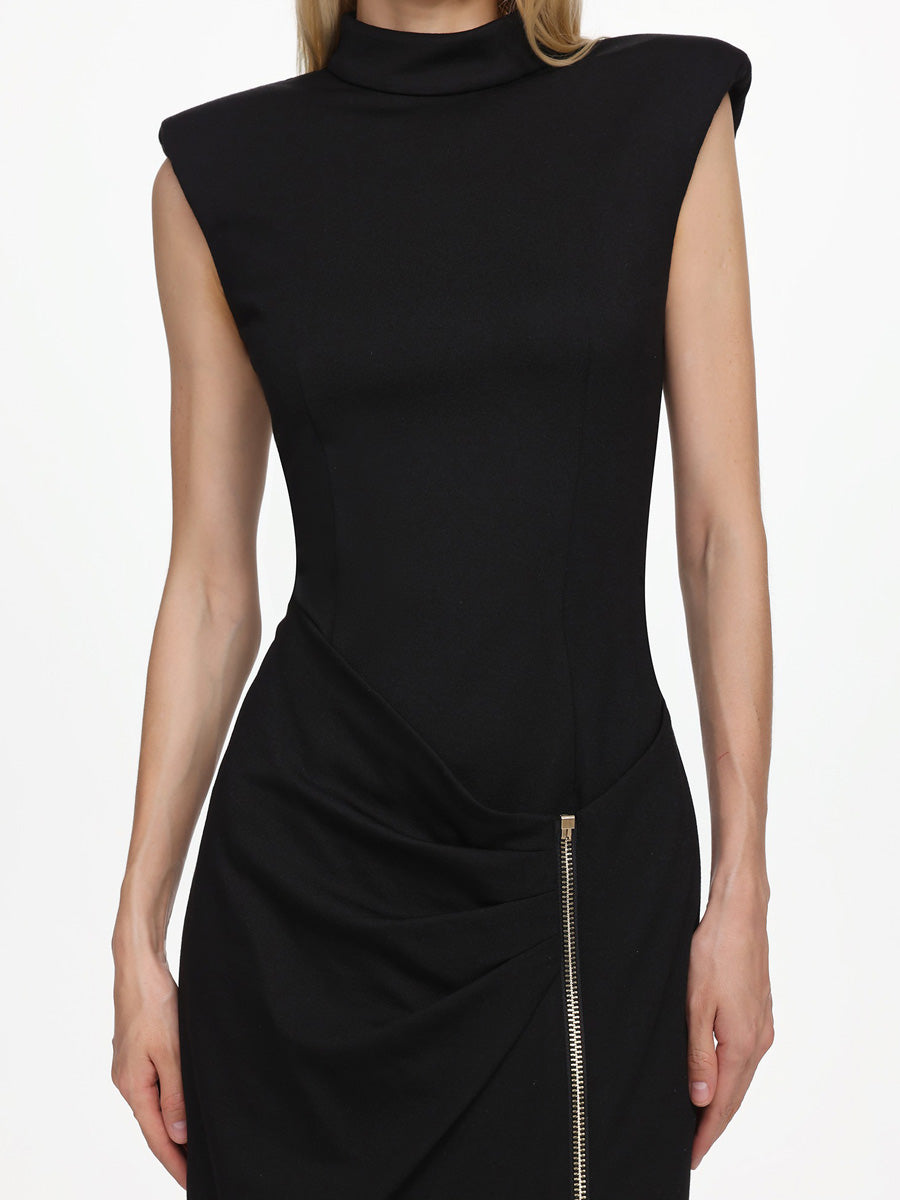 Nora Sleeveless Pleated Zipper High Slit Maxi Dress