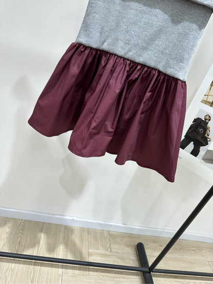 Miu Strapless dress Burgundy Gray Cotton Polyester 349736