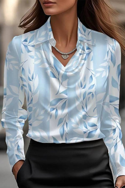 Temperamental Printed Simple Shirt Collar Ladies Top