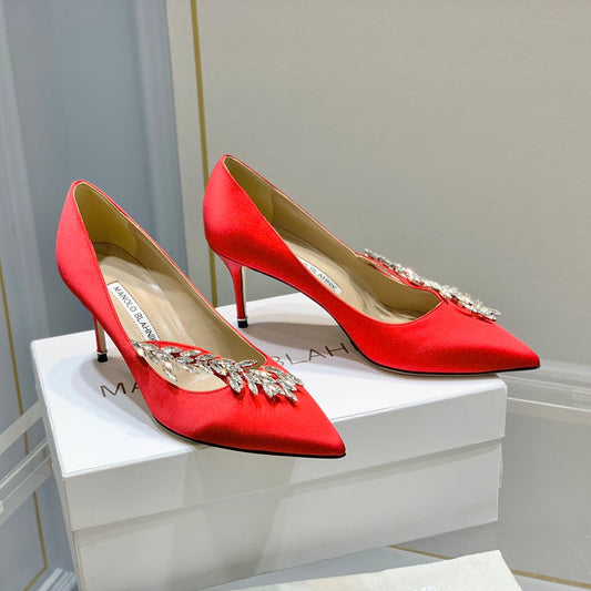 Manolo Women's Nadira Pumps 70 Light Red Satin