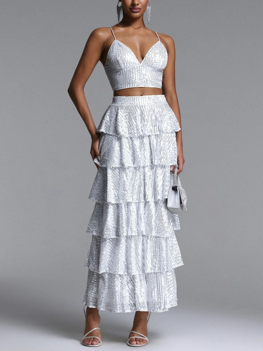 Seraphina Sequin Cami & Tiered Ruffle Maxi Skirt Set