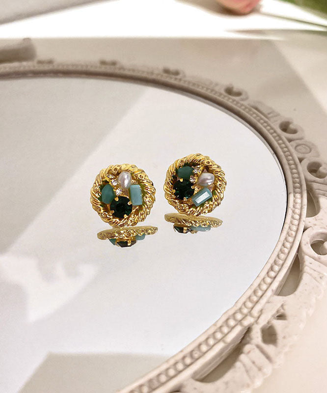 Novelty Gold Sterling Silver Overgild Zircon Pearl Stud Earrings