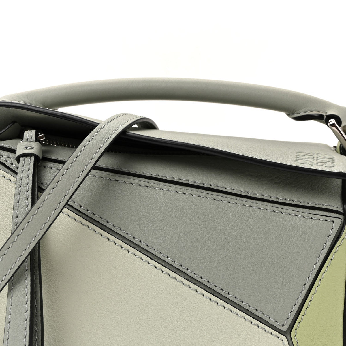 Calfskin Mini Puzzle Bag Ash Grey Light Celadon
