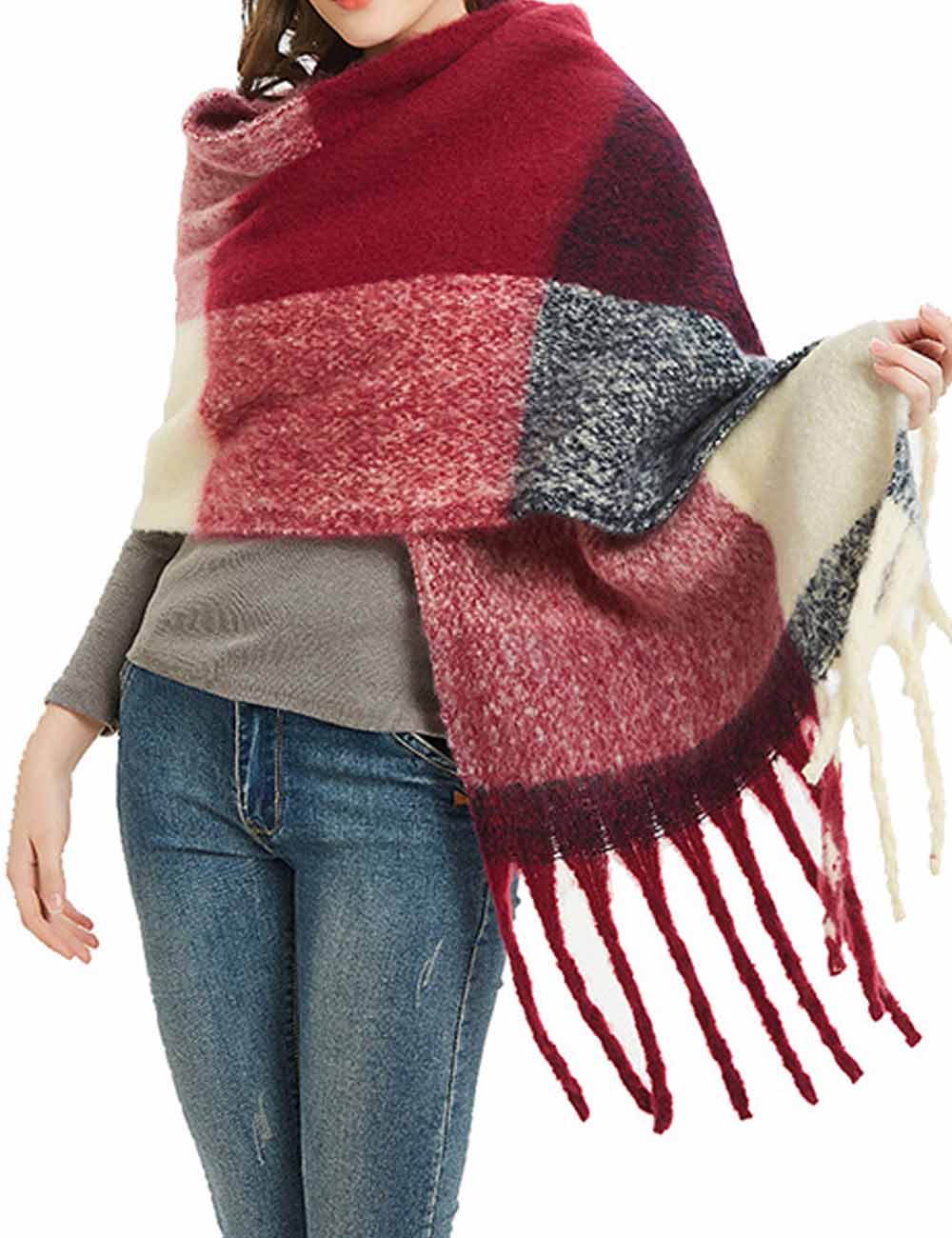 Soft Plaid Striped Tassel Warm Winter Scarf