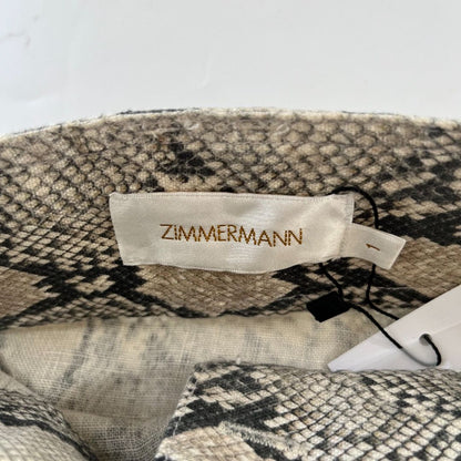 Zimmermann beige snakeskin print belted linen shorts