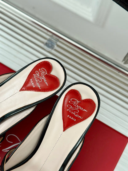 Mary Jane Virgule Mules 55 Balck White Patent Leather