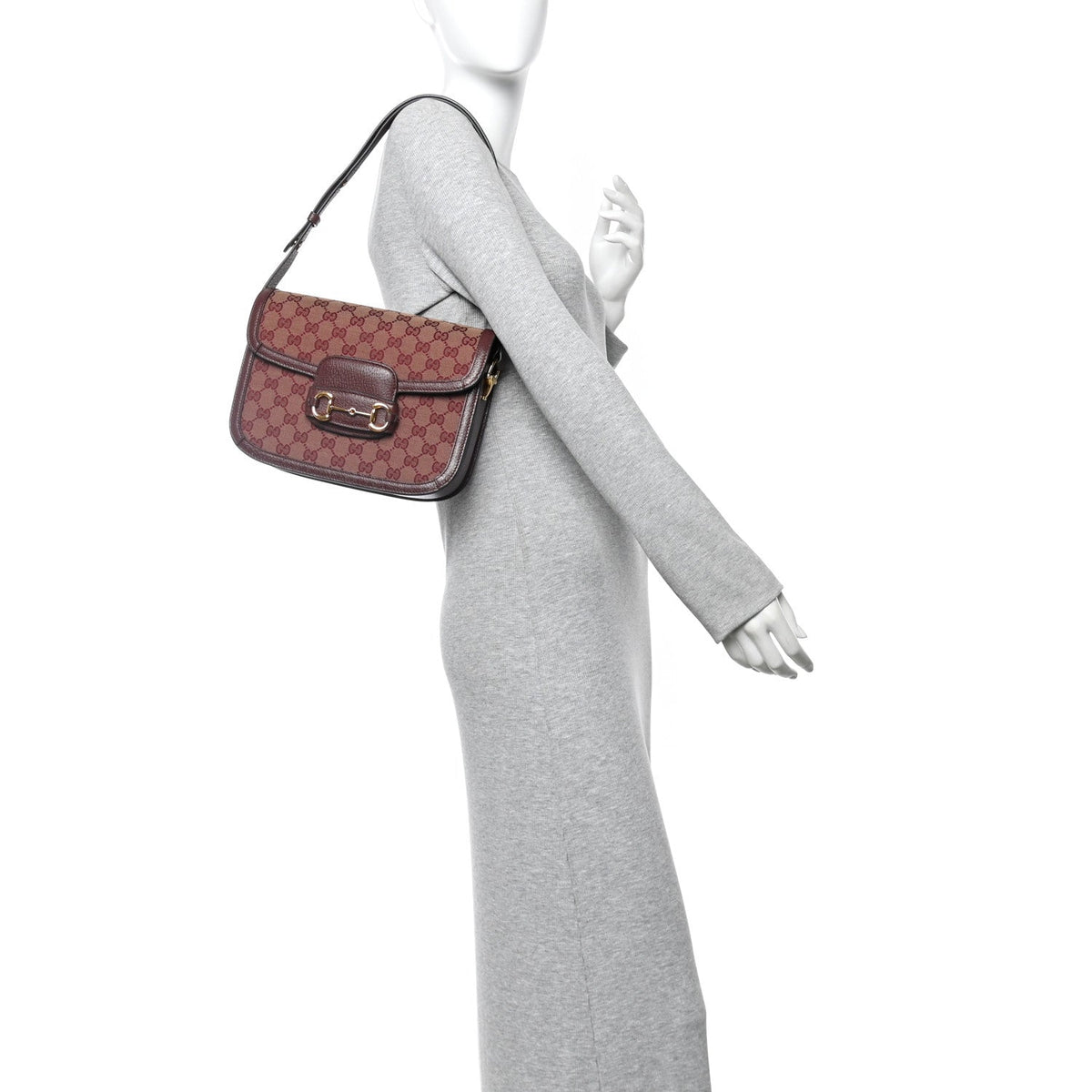 Monogram Textured Dollar Calfskin Horsebit 1955 Shoulder Bag Sahara Rubino Chardonnay