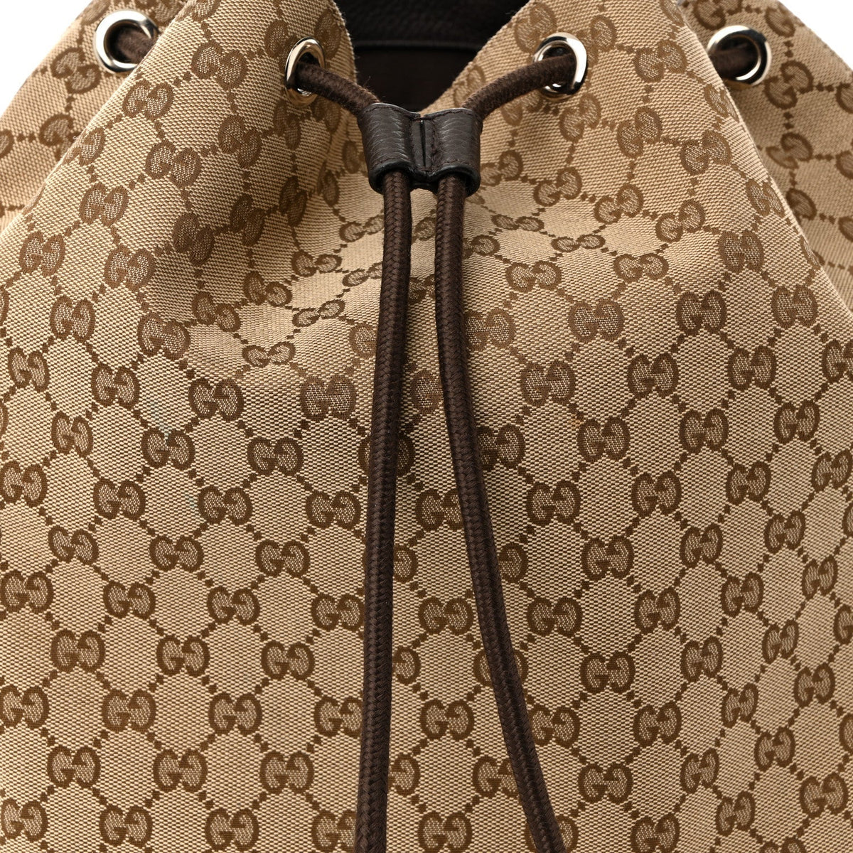 Monogram Dollar Calfskin O Drawstring Backpack Beige Ebony Testa di Moro Dark Chocolate