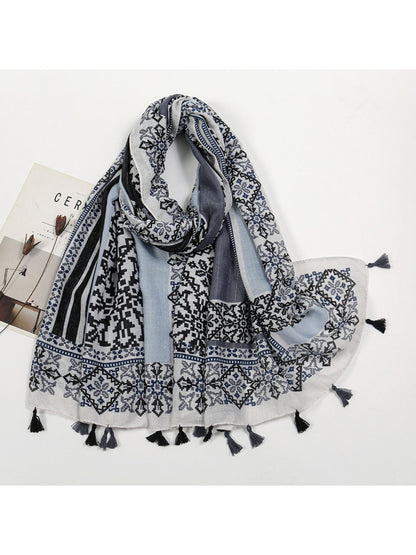 Sscarvii - Bohemian Tassel Print Scarf