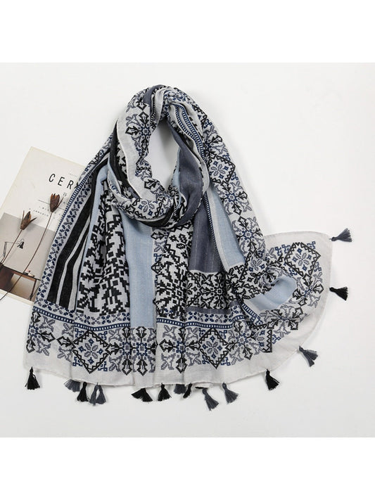 Sscarvii - Bohemian Tassel Print Scarf