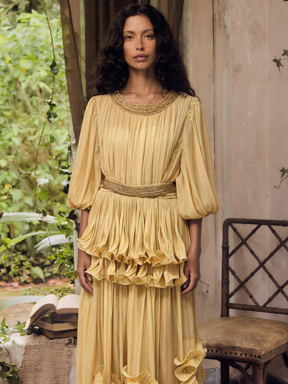 Eloisa Puff-Sleeve Ruffled Maxi Dress