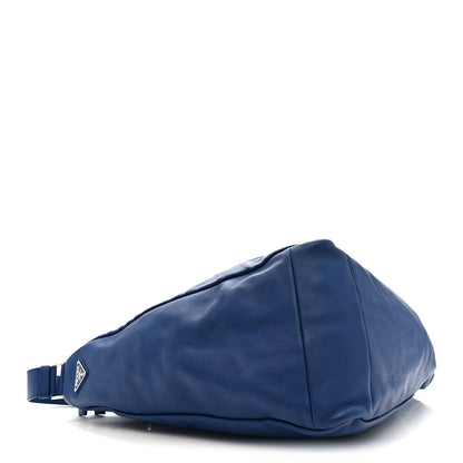 Vitello Daino Triangle Shoulder Bag Blue