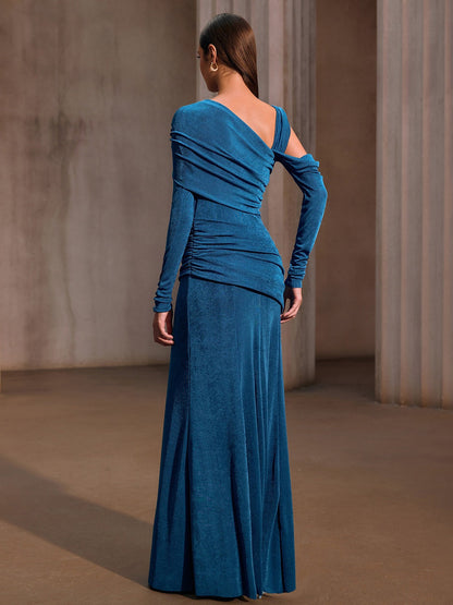 Natalia One Shoulder Ruched Maxi Dress