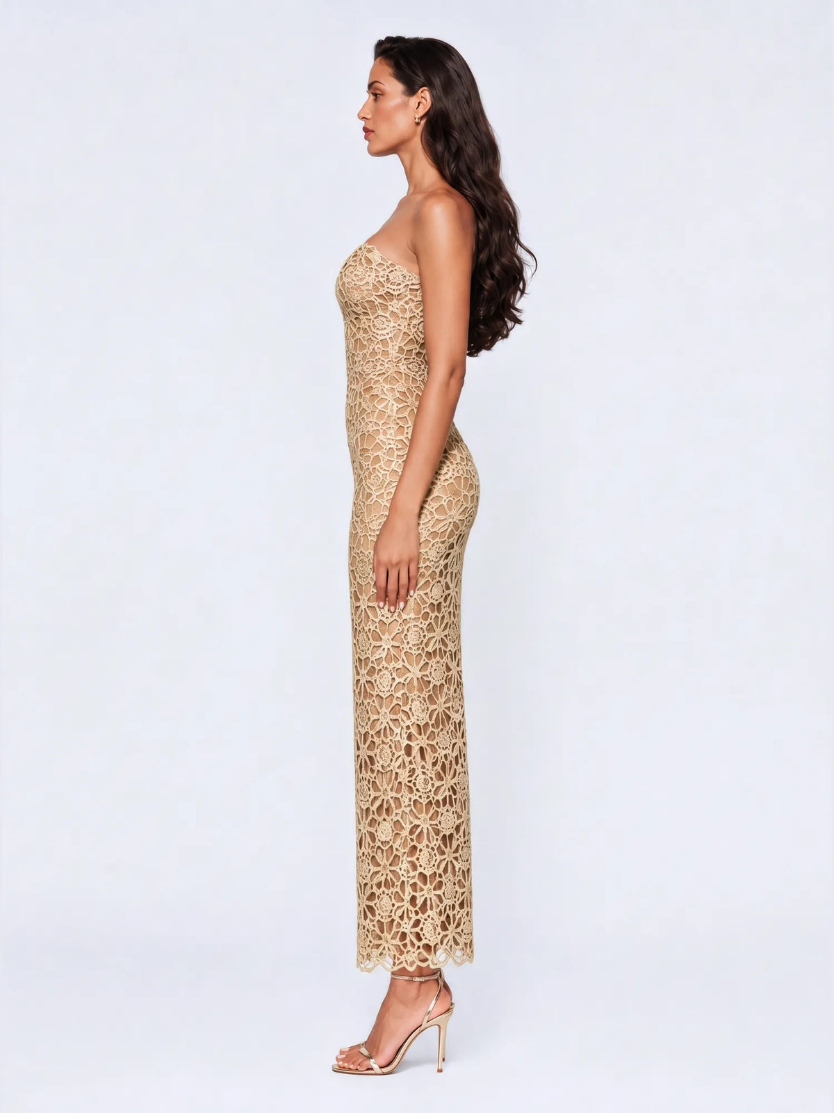 Isolde Cut Out Lace Strapless Maxi Dress
