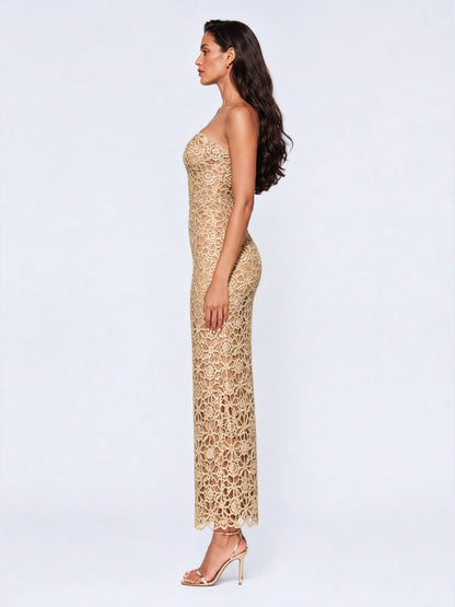 Isolde Cut Out Lace Strapless Maxi Dress