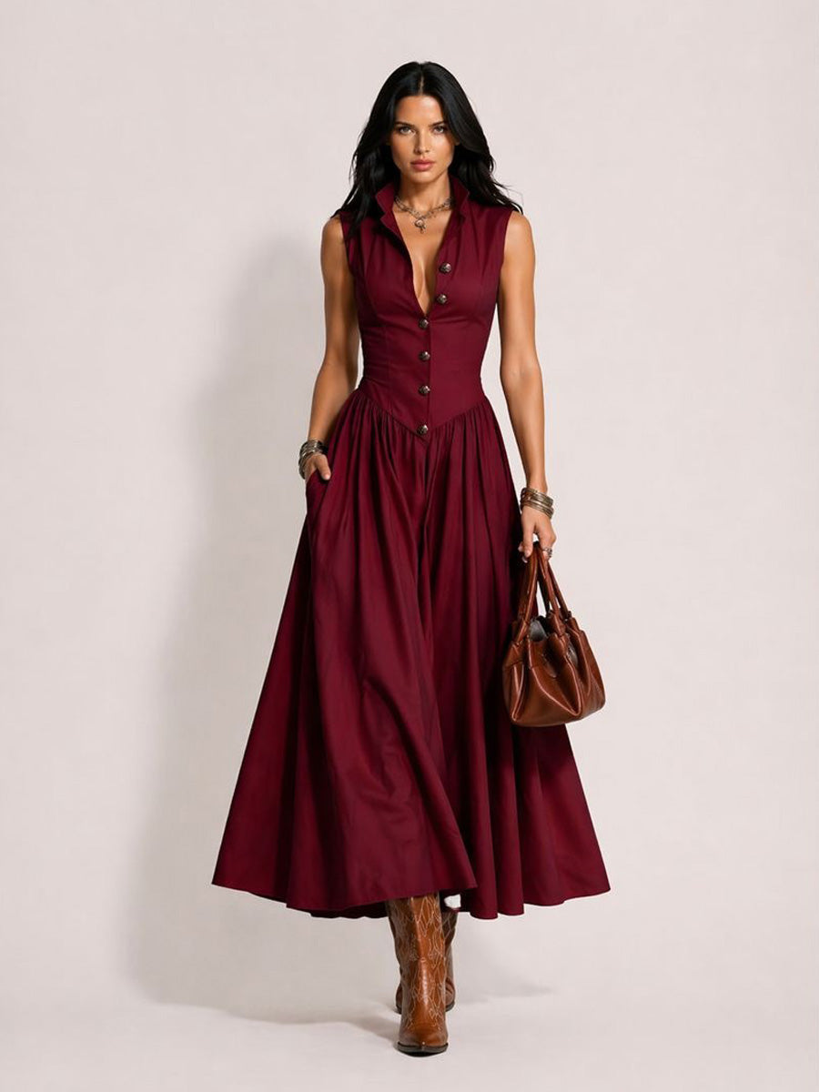 Astrid Lapel Multi-Button Maxi Dress
