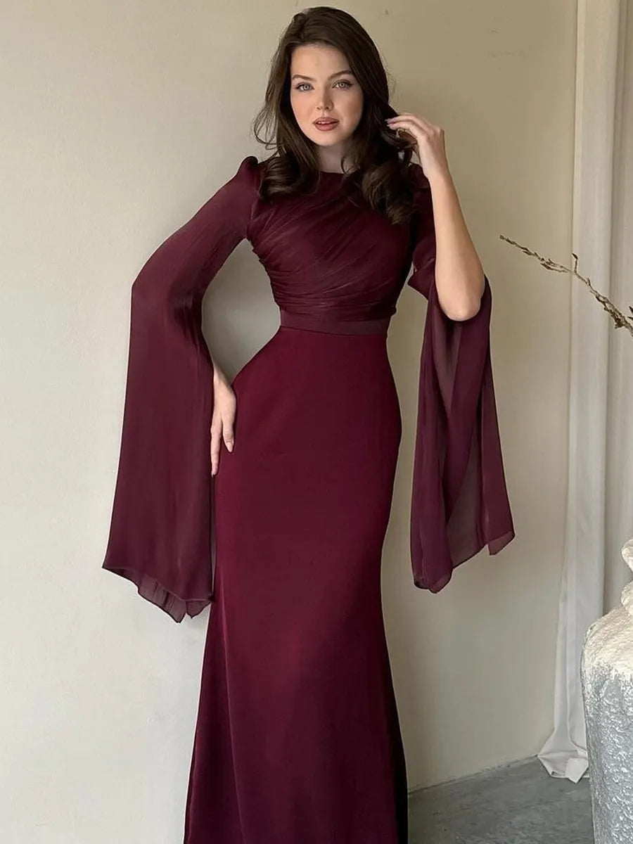 Alissa Long-Sleeve Ruched Mermaid Maxi Dress