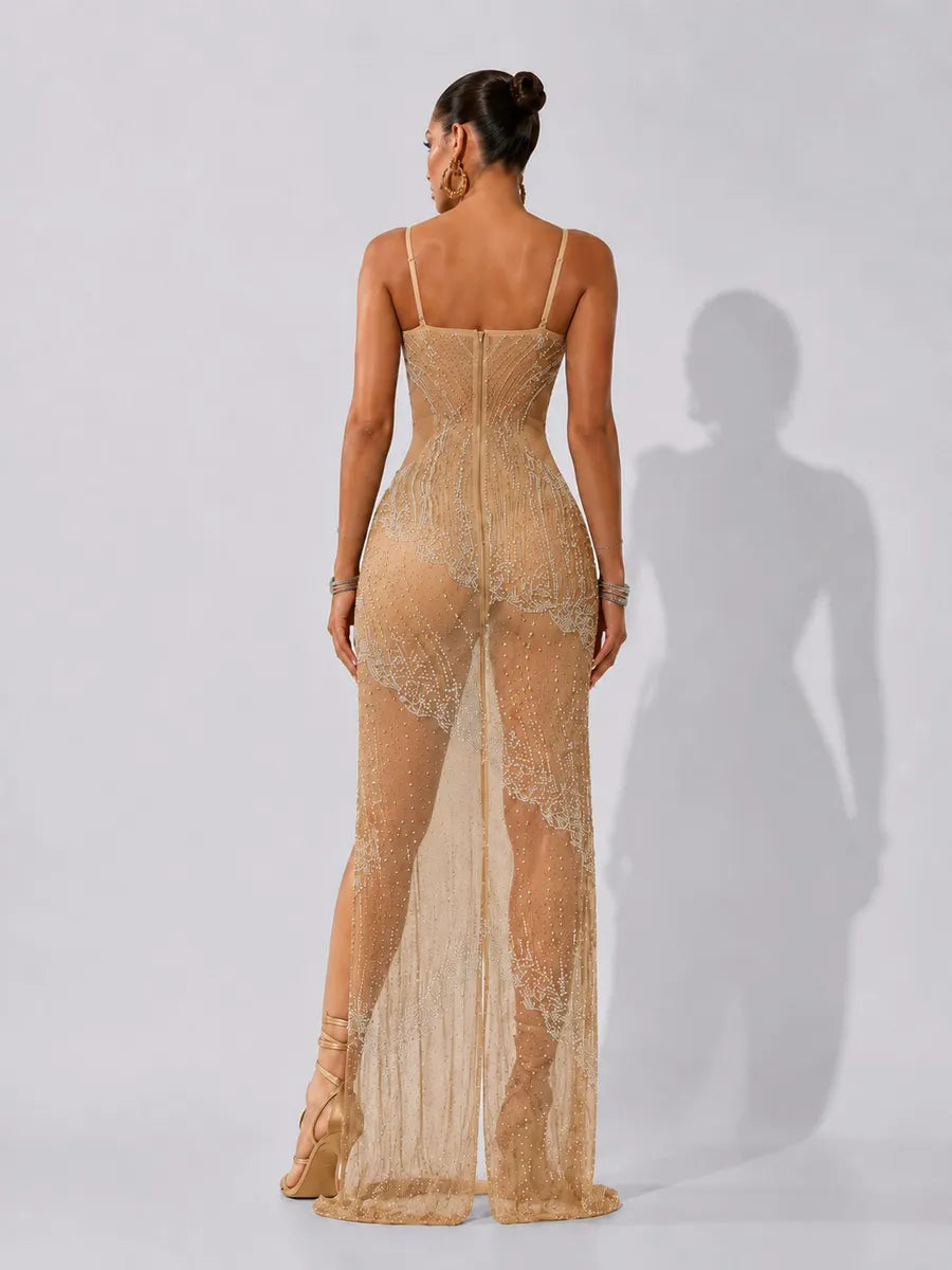 Tatiana Rhinestone-Embellished Slit Bodycon Maxi Dress