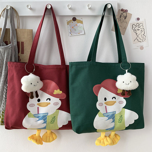 Cute Duck Pattern Large Capacity Canvas Bag