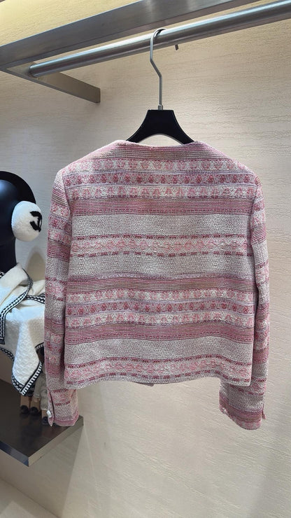 Chanel 2026 Jacket Pink White Tweed Fabric