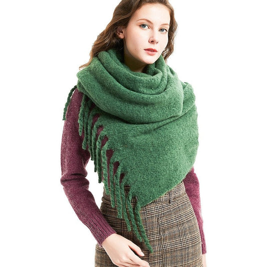 Winter Tassel Thickened Solid Color Scarf Shawl
