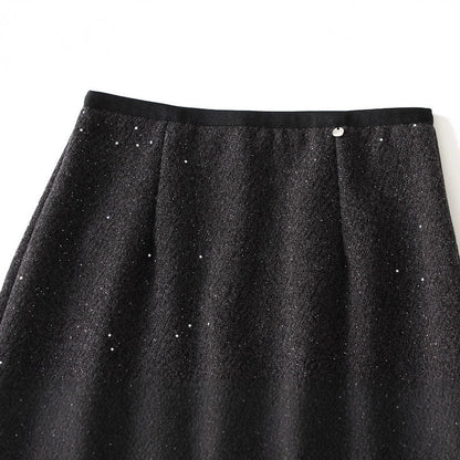 High Waist Slit Long Skirt In Bright Silk Wool