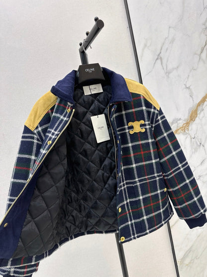 Celine Blouson Triomphe Bomber Jacket Blue Wool and Suede