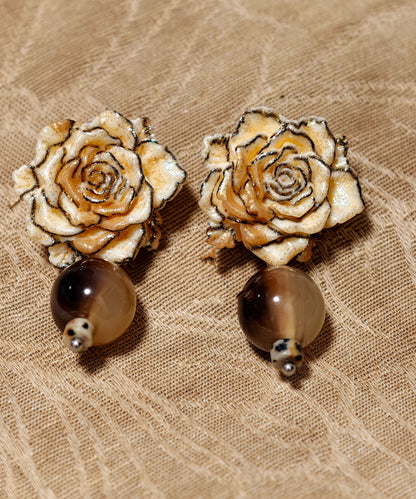 Retro Brown Alloy Resin Floral Drop Earrings