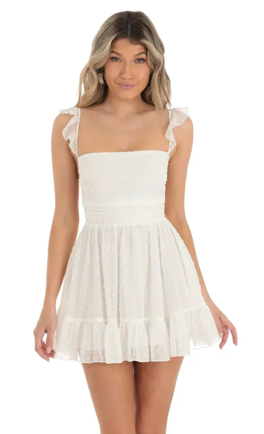 Dotted A-line Dress in White