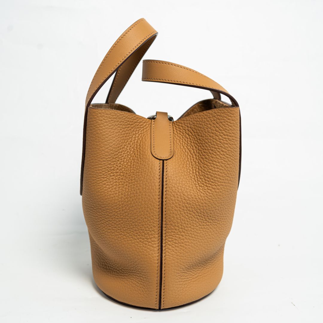 Hermès In The Loop 18 Bag in  Clemence Taurillon Laiton Paladium Biscuit