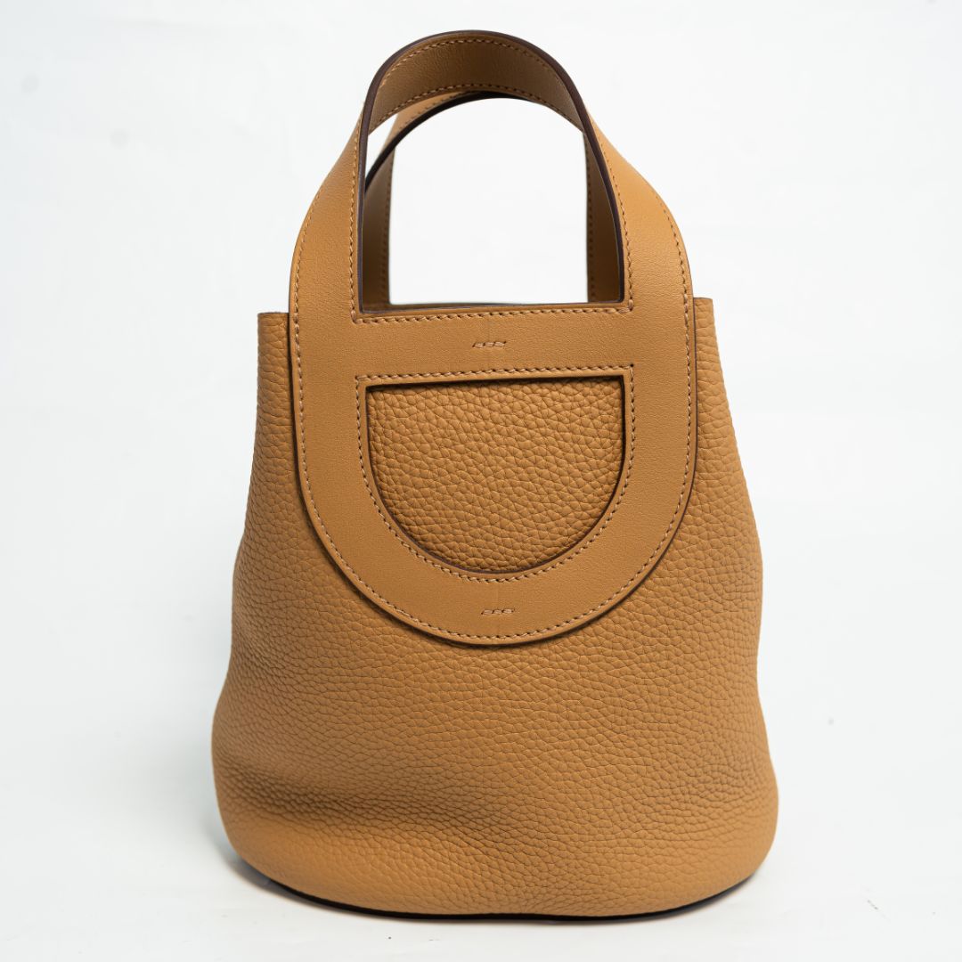 Hermès In The Loop 18 Bag in  Clemence Taurillon Laiton Paladium Biscuit