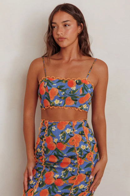 Chamberlain Scallop Trim Crop Top Citrus Orange