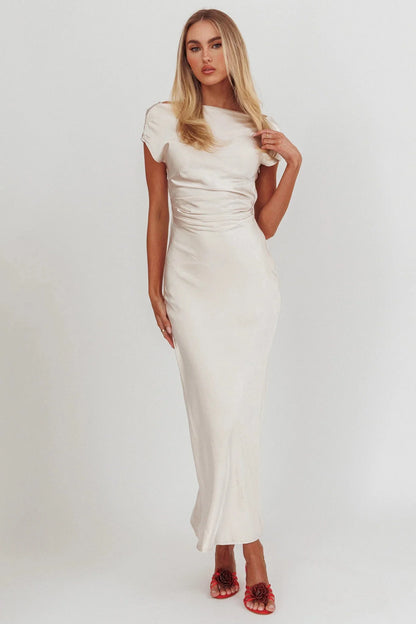 Loveland Cap Sleeve Cowl Back Midi Dress Champagne