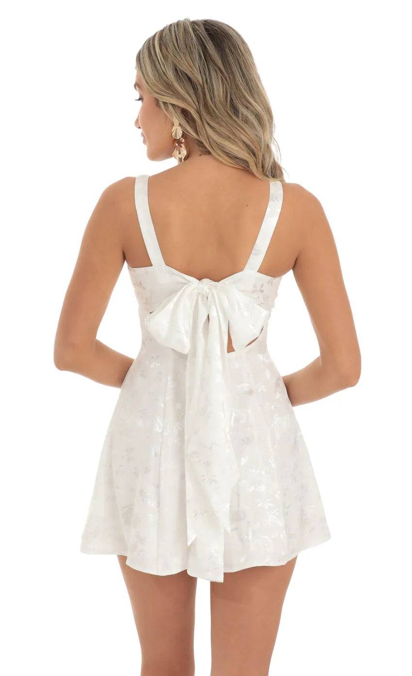 Floral Jacquard A-Line Dress in White