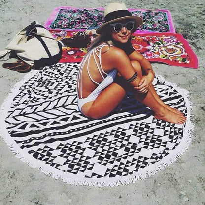 Hot Sale Geometric Stitching Printing Fringed Beach Towel Dual Sun Protection Bath Towel Mat